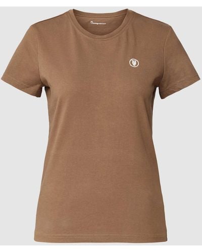 Knowledge Cotton T-Shirt mit Logo-Print - Braun