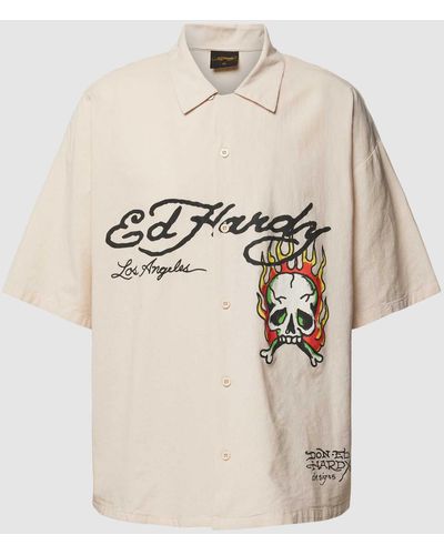 Ed Hardy Oversized Freizeithemd mit Label-Prints - Mehrfarbig