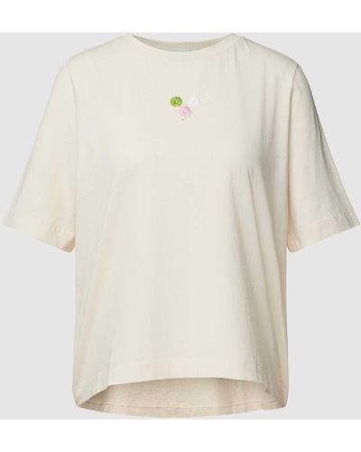 ARMEDANGELS T-shirt Met Bloemenstitching - Naturel