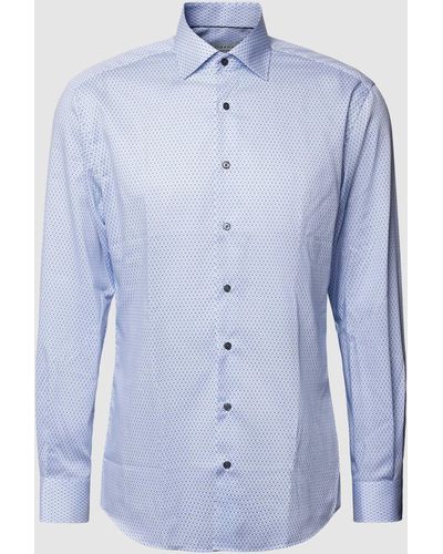 Eterna Modern Fit Zakelijk Overhemd Met All-over Motief - Blauw