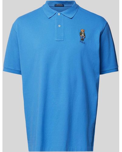 Ralph Lauren Plus Size Poloshirt Met Motiefstitching - Blauw