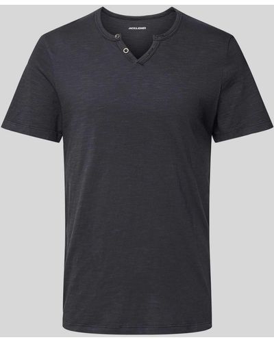 Jack & Jones T-Shirt mit V-Ausschnitt Modell 'SPLIT' - Schwarz