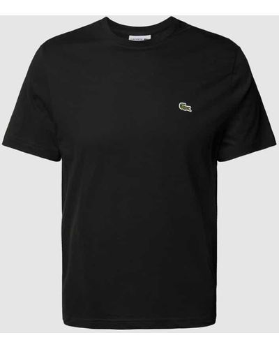 Lacoste T-Shirt mit Rundhalsausschnitt und Label-Stitching - Schwarz