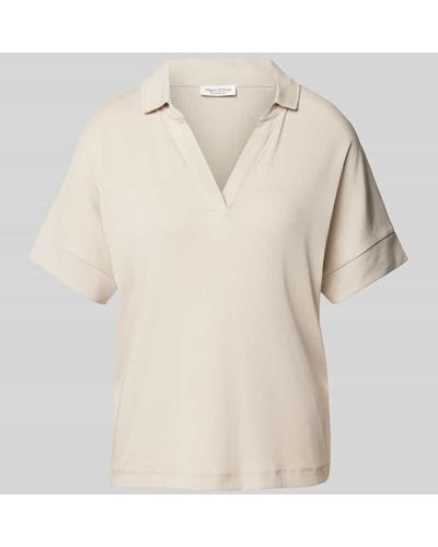 Marc O' Polo T-Shirt mit Umlegekragen und V-Ausschnitt - Natur