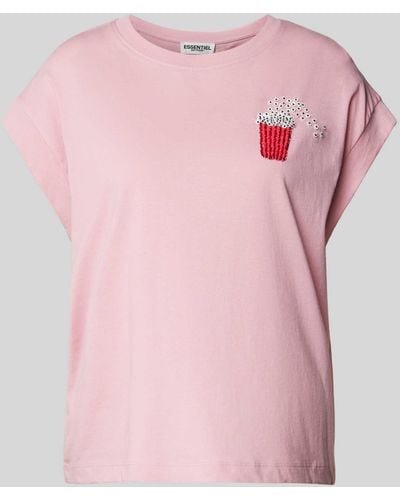 Essentiel Antwerp T-Shirt mit Motiv-Badge - Pink
