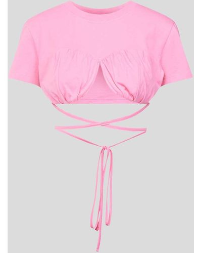 Jacquemus Cropped T-Shirt mit Schnürung - Pink
