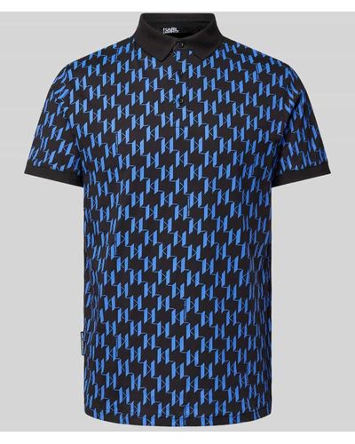 Karl Lagerfeld Slim Fit Poloshirt mit Allover-Logo-Muster - Blau