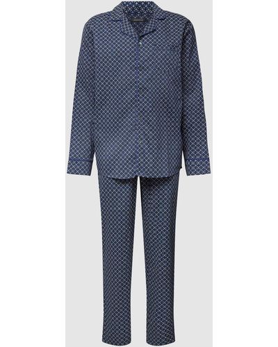 Schiesser Pyjama Met All-over Motief - Blauw