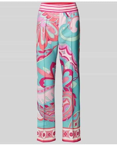 Milano Italy Bootcut Stoffhose mit Allover-Print - Weiß
