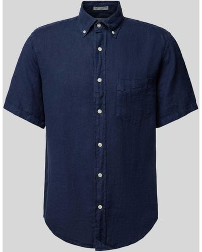 GANT Regular Fit Linnen Overhemd Met 1/2-mouwen - Blauw
