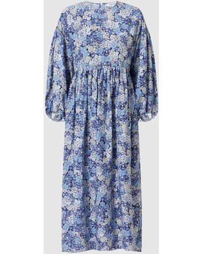 EDITED Midi-jurk Met Bloemenmotief, Model 'trixi' - Blauw