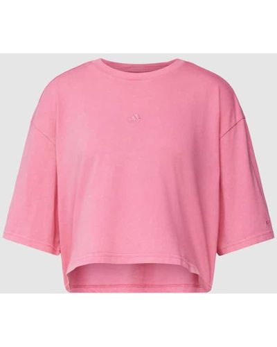 adidas Cropped T-Shirt in melierter Optik - Pink