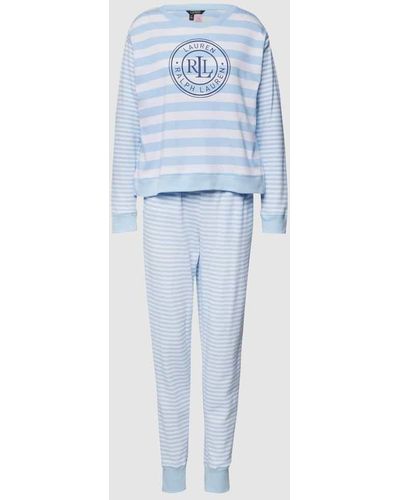 Lauren by Ralph Lauren Pyjama mit Label-Print - Blau