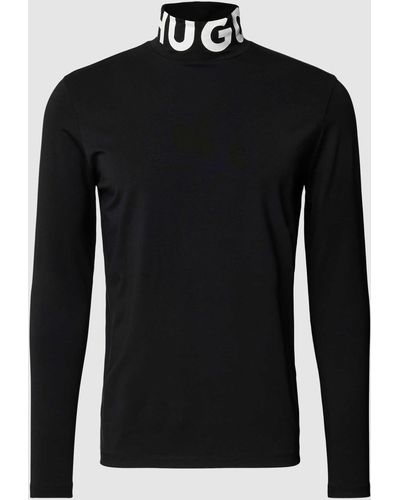 HUGO Shirt Met Lange Mouwen En Opstaande Kraag - Zwart