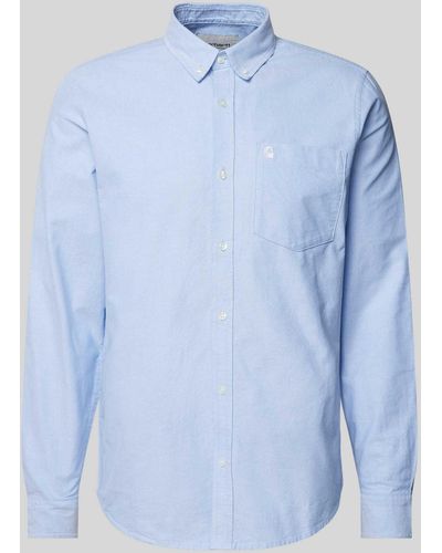 Carhartt Freizeithemd mit Button-Down-Kragen Modell 'LOGO' - Blau