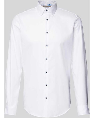 Jake*s Slim Fit Business-Hemd aus Two Ply mit Kentkragen - Weiß