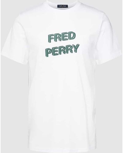Fred Perry T-Shirt mit Label-Print - Weiß
