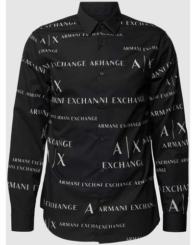 Armani Exchange Regular Fit Freizeithemd mit Allover-Label-Print - Schwarz