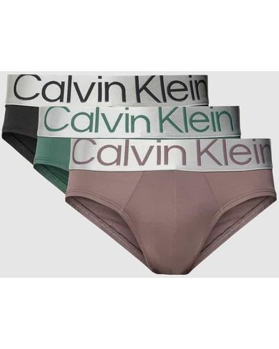 Calvin Klein Slip mit elastischem Logo-Bund im 3er-Pack - Grün
