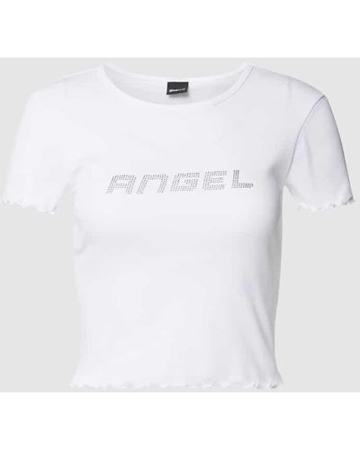 Gina Tricot T-Shirt mit Muschelsaum - Weiß