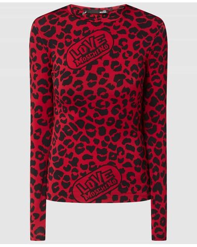 Love Moschino Longsleeve mit Leopardenmuster - Rot