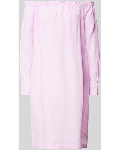 0039 Italy Knielange Linnen Off Shoulder-jurk Met Manchetten - Roze