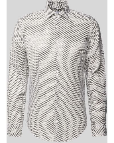 Seidensticker Slim Fit Business-Hemd aus Leinen mit Allover-Muster - Grau