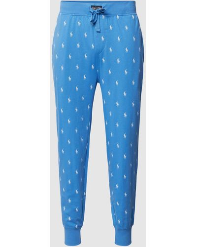 Polo Ralph Lauren Sweatpants mit Allover-Logo-Muster Modell 'LIQUID COTTON' - Blau