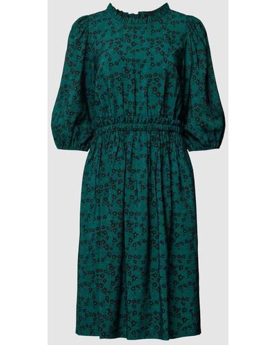 Marc O' Polo Knielanges Kleid aus Viskose-Mix mit floralem Allover-Muster - Grün