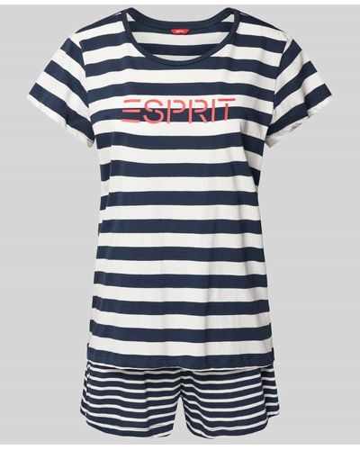 Esprit Pyjama mit Logo-Print Modell 'MIA' - Blau