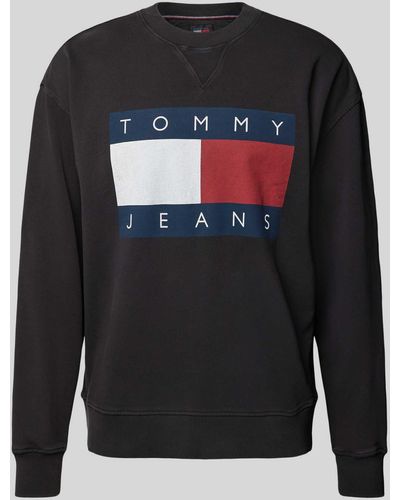 Tommy Hilfiger Relaxed Fit Sweatshirt mit Label-Print - Schwarz