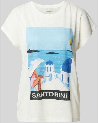 Milano Italy T-shirt Van Viscosemix Met Motiefprint - Blauw
