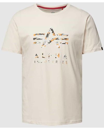 Alpha Industries T-Shirt mit Label-Print Modell 'Camo' - Natur