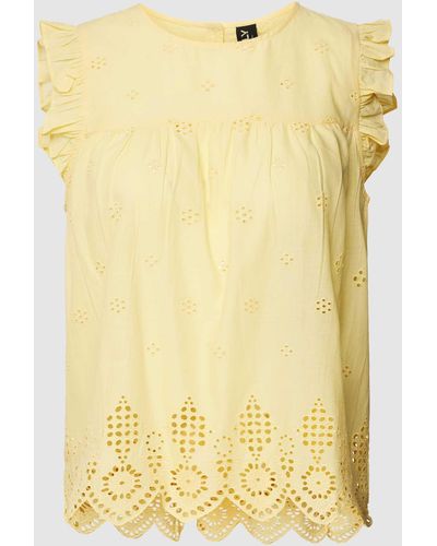 ONLY Bluse aus reiner Baumwolle mit Lochstickerei Modell 'LODA' - Gelb