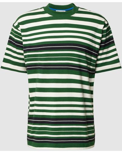 Marc O' Polo Oversized Fit T-Shirt aus Baumwolle mit Streifen-Muster - Grün
