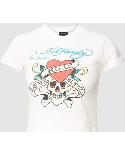 Ed Hardy T-Shirt mit Motiv-Print Modell 'LOVE KILLS BABY' - Weiß