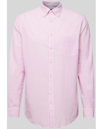Christian Berg Men Freizeithemd mit Streifenmuster und Button-Down-Kragen - Pink