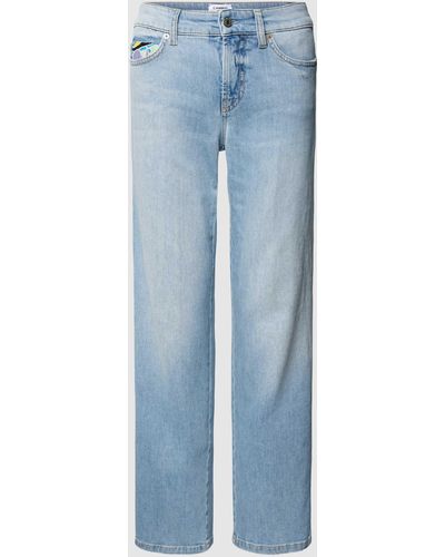Cambio Straight Fit Jeans Met Siergarnering - Blauw