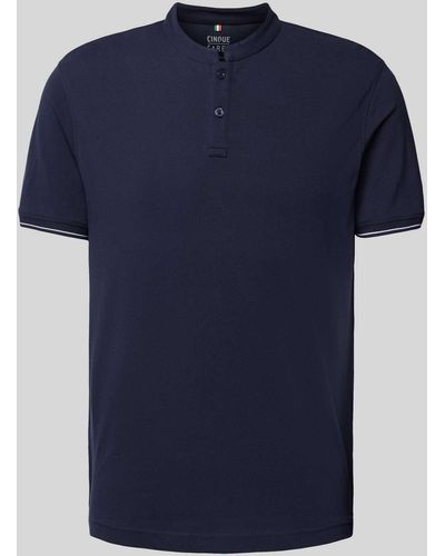 Cinque T-shirt Met Korte Knoopsluiting - Blauw