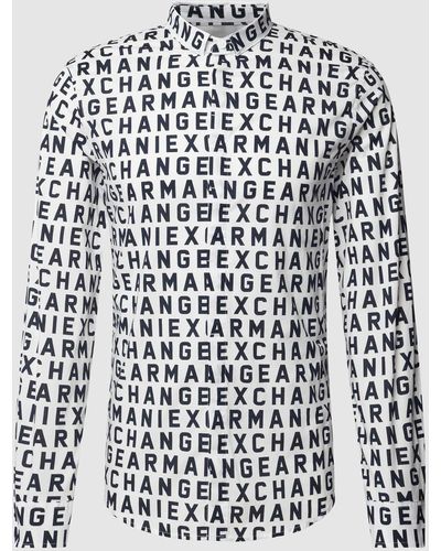 Armani Exchange Slim Fit Vrijetijdsoverhemd Met All-over Labelmotief - Wit