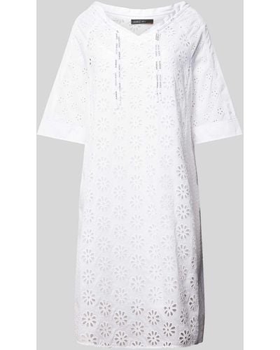 Marc Cain Knielange Jurk Met Broderie Anglaise - Wit