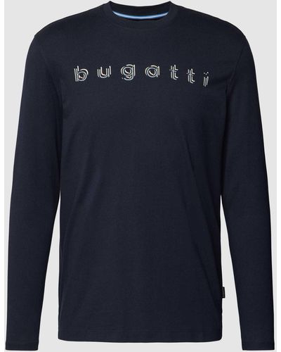 Bugatti Shirt Met Lange Mouwen En Labelprint - Blauw