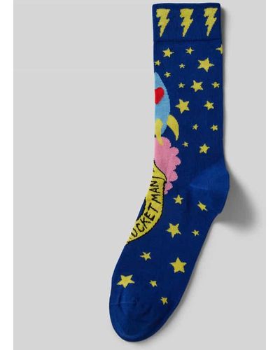 Happy Socks Socken mit Motiv-Print Modell 'Rocket Man' - Blau