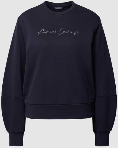 Armani Exchange Sweatshirt mit Label-Strasssteinbesatz - Blau