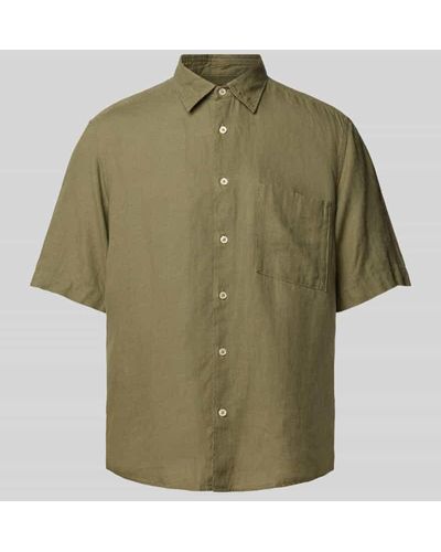 Marc O' Polo Regular Fit Freizeithemd aus Leinen mit Brusttasche - Grün