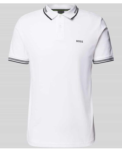 BOSS Slim Fit Poloshirt mit Label-Print Modell 'Paul' - Weiß
