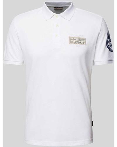 Napapijri Slim Fit Poloshirt mit Label-Patch Modell 'E-AMUNDSEN' - Weiß