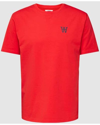 WOOD WOOD T-Shirt mit Label-Print Modell 'Ace' - Rot