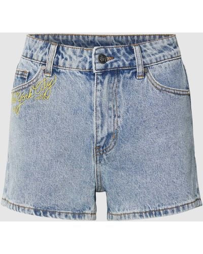 Ed Hardy Korte Jeans Met Motiefstitching - Blauw