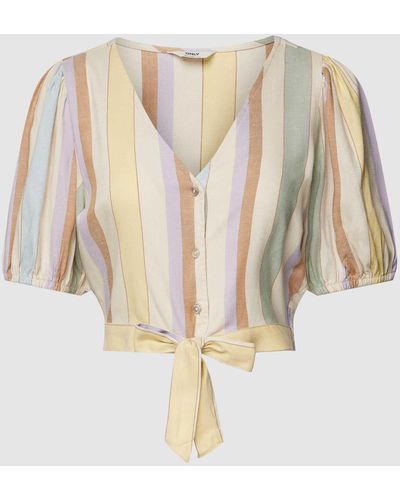 ONLY Cropped Bluse mit Viskose-Anteil und V-Ausschnitt Modell 'TINE' - Natur